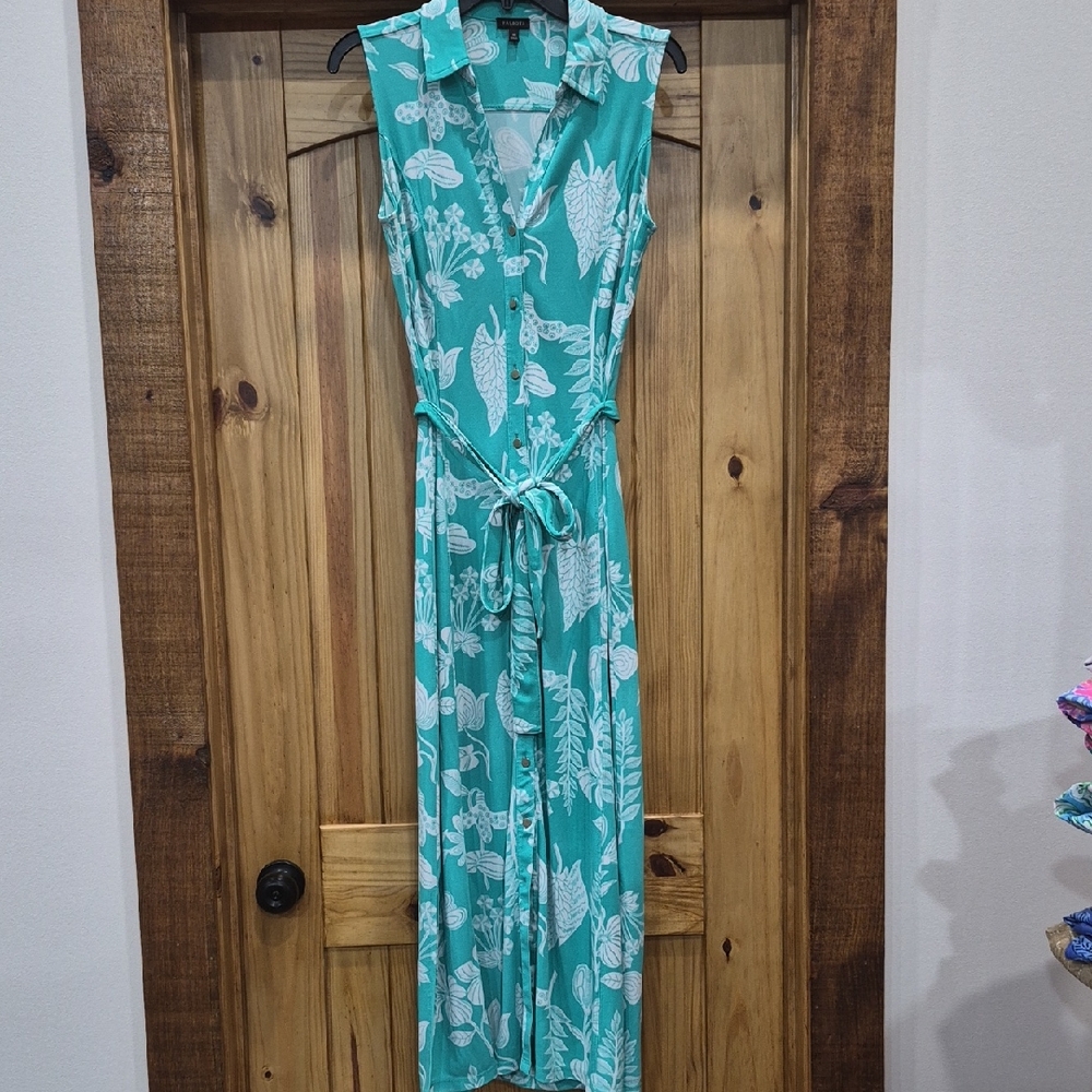 Talbots Teal Floral Maxi Dress Size Medium Coquette Girl Coastal Grandma